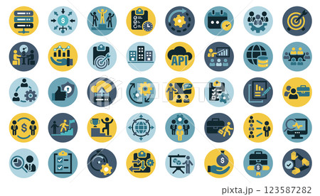 Business, data analysis, organization management and technology icon set. Teamwork, strategy, planning, marketing, cloud technology, data analysis, employee icon set. Icons vector collection Business, data analysis, organization management and technology icon set. Teamwork, strategy, planning, marketing, cloud technology, data analysis, employee icon set. Icons vector collection 123587282