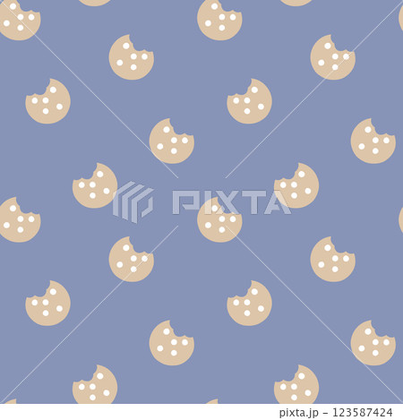 seamless minimal sweet chocolate chips cookies repeat pattern in blue background, flat jpg illustration graphic design seamless minimal sweet chocolate chips cookies repeat pattern in blue background, flat jpg illustration graphic design 123587424