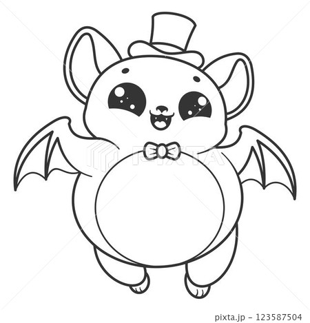 Cute fat bat feels happy wearing a hat, for coloring 123587504
