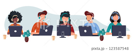 Live support concept. Business customer care service concept. Icon for contact us, support, help, phone call and website click. Flat vector illustration. 123587548