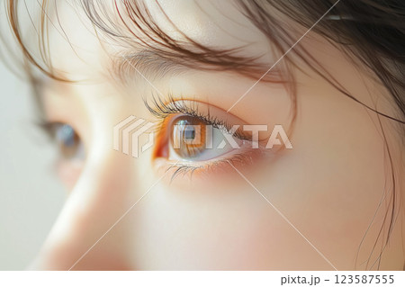 若い女性の目元。美容、ビューティー、化粧品広告デザインに最適な人物素材 123587555