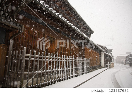 岐阜市　雪景色の川原町の古いまちなみ20 123587682
