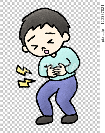 Hand-drawn illustration of a man holding his stomach Hand-drawn illustration of a man holding his stomach 123587821
