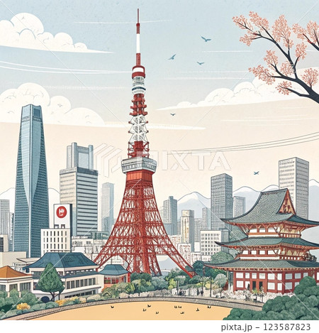 東京ランドマーク・有名な建物　イラスト 123587823