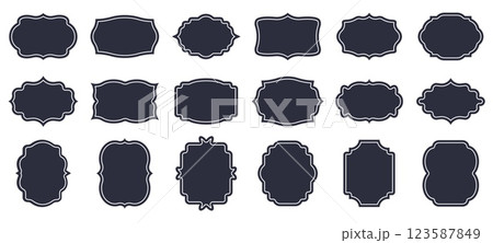 Label badge. Shield frame border, elegant royal luxury crest emblem or stamp. Winning crown silhouettes. Black isolated elements for elegant graphic design. Stickers vector collection Label badge. Shield frame border, elegant royal luxury crest emblem or stamp. Winning crown silhouettes. Black isolated elements for elegant graphic design. Stickers vector collection 123587849
