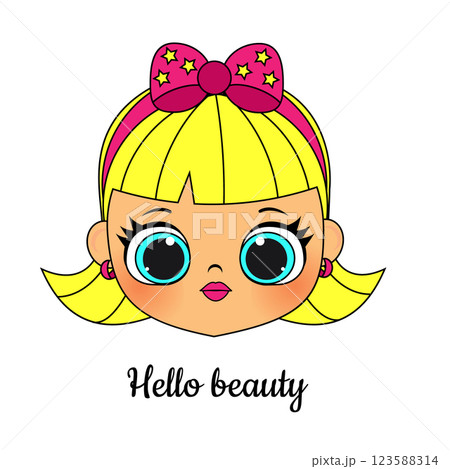 Cute little Girl with bow headband. Cartoon vector illustration for children cards, apparel prints 123588314