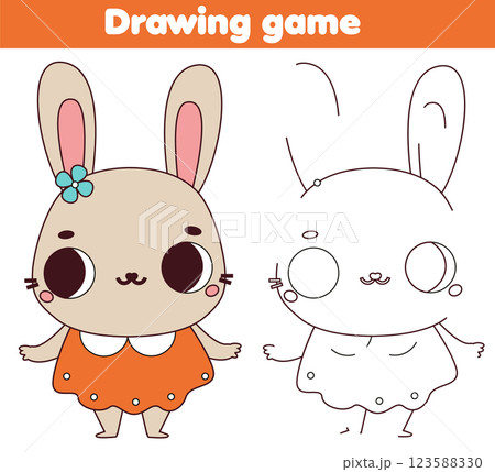 complete picture of cute rabbit educational children game. Kids drawing worksheet. Animals theme activity for toddlers. complete picture of cute rabbit educational children game. Kids drawing worksheet. Animals theme activity for toddlers. 123588330