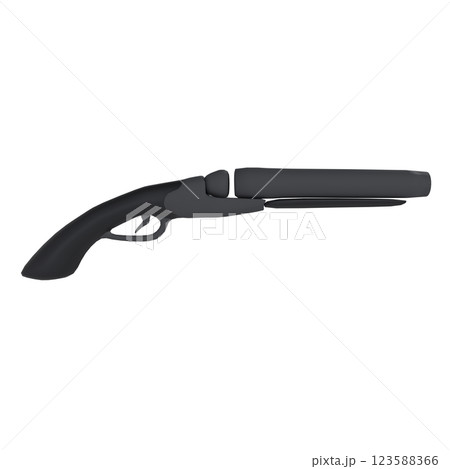 Detailed 3D rendering of a sleek black shotgun with silencer 123588366