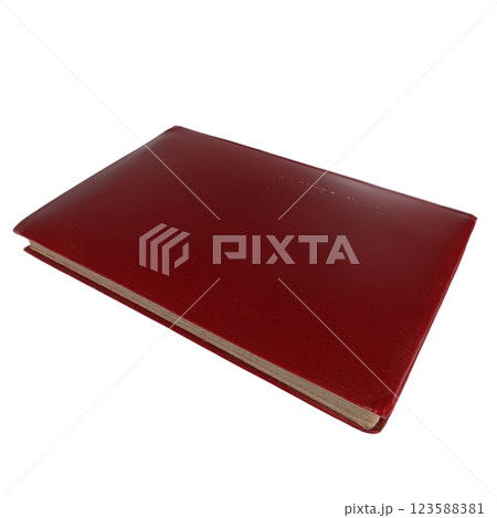 Elegant red leatherbound book resting on a flat surface Elegant red leatherbound book resting on a flat surface 123588381