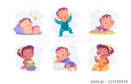 Baby Little Boy and Girl with Cute Face Vector Set Baby Little Boy and Girl with Cute Face Vector Set 123588426