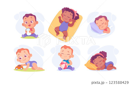 Baby Little Boy and Girl with Cute Face Vector Set Baby Little Boy and Girl with Cute Face Vector Set 123588429