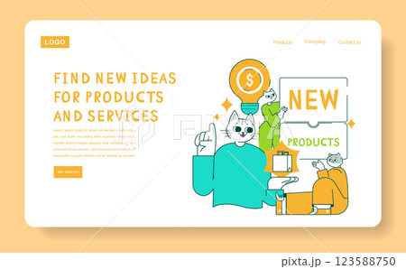 Product marketing illustration featuring cats presenting new ideas for products and services. Engaging visuals highlight creativity and innovation in the marketing process, appealing to diverse Product marketing illustration featuring cats presenting new ideas for products and services. Engaging visuals highlight creativity and innovation in the marketing process, appealing to diverse 123588750