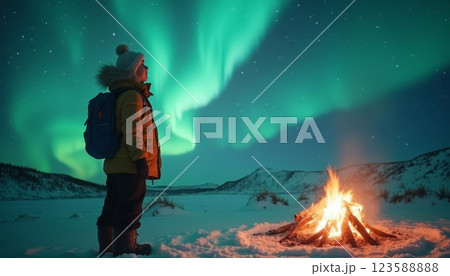 Awe-Inspiring Northern Lights A Traveler's Snowy Night Experience 123588888