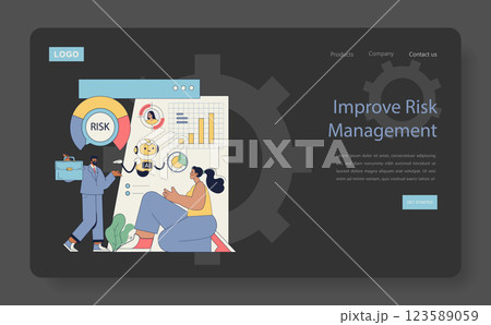 Robot advisor concept. Innovative approach to risk management using artificial intelligence and data analysis. Visuals include charts, a robot, and professionals collaborating for effective solutions Robot advisor concept. Innovative approach to risk management using artificial intelligence and data analysis. Visuals include charts, a robot, and professionals collaborating for effective solutions 123589059