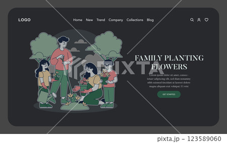 Family planting flowers on a beautiful spring day. A group of people engages in gardening, cultivating plants, and sharing joyful moments outdoors. Ideal for themes of family, nature, and growth Family planting flowers on a beautiful spring day. A group of people engages in gardening, cultivating plants, and sharing joyful moments outdoors. Ideal for themes of family, nature, and growth 123589060