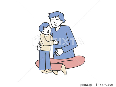 息子を抱きしめるお父さんのイラスト 123589356