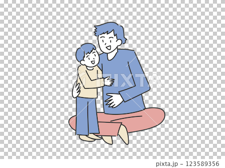 Illustration of a father hugging his son 123589356