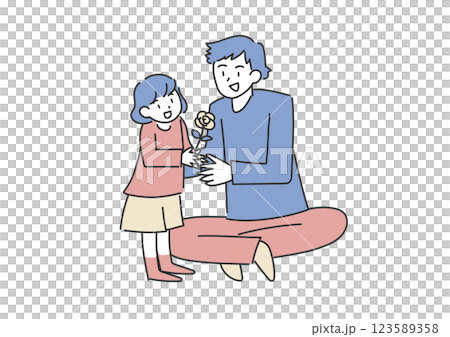 父親節那天女兒送給父親玫瑰花的插圖 123589358