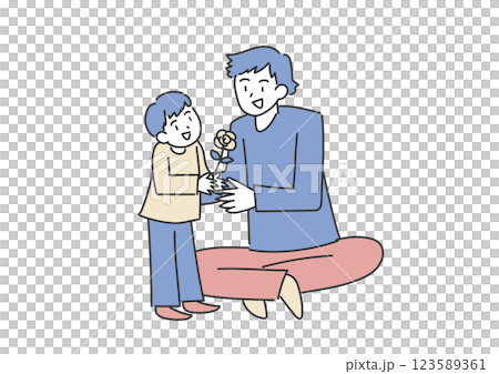 父親節時兒子送父親玫瑰的插圖 123589361