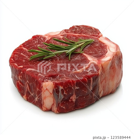 Juicy Beef Ribeye Steak with Marbling Culinary Art Kitchen Close-Up View Gourmet Concept 123589444