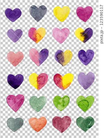 Hand drawn watercolor colorful hearts for your design. Big set 123590117