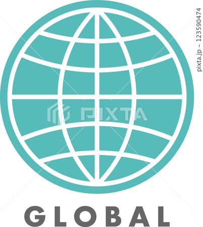 GLOBALのテキスト付きシンプルな水色地球儀ベクターアイコン 123590474
