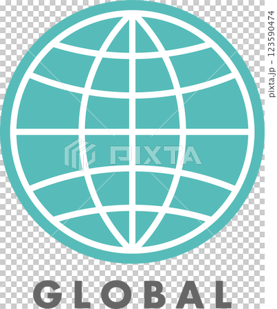 GLOBALのテキスト付きシンプルな水色地球儀ベクターアイコン 123590474