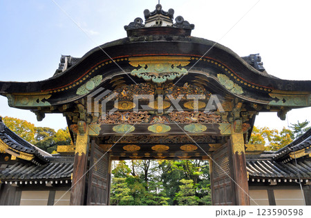 京都 世界遺産 二の丸御殿の正門 唐門 京都 世界遺産 二の丸御殿の正門 唐門 123590598