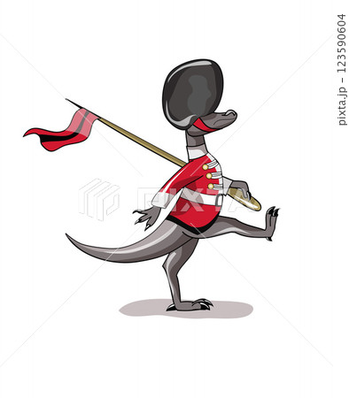 Illustration of a Raptor dressed as a British guard. 123590604
