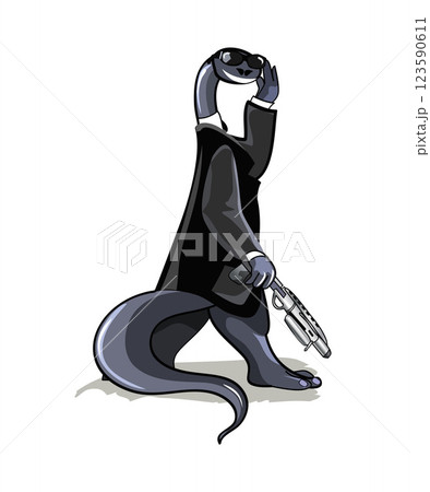 Illustration of a Brontosaurus dressed as a People In Black movie character. 123590611