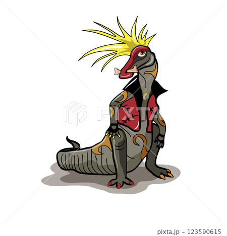 Illustration of a Hadrosaurus dinosaur dressed as a punk. 123590615