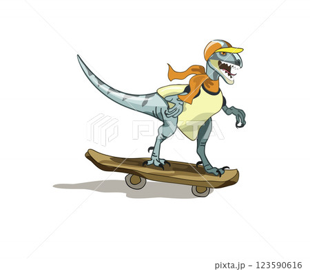 Illustration of a raptor skateboarding. 123590616