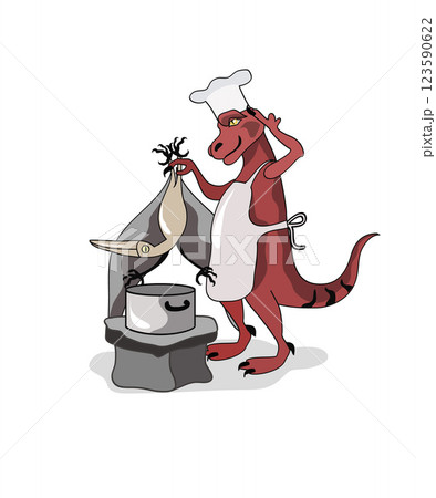 Illustration of a Tyrannosaurus Rex chef cooking. Illustration of a Tyrannosaurus Rex chef cooking. 123590622
