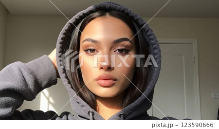 Mysterious young woman in a hood 123590666