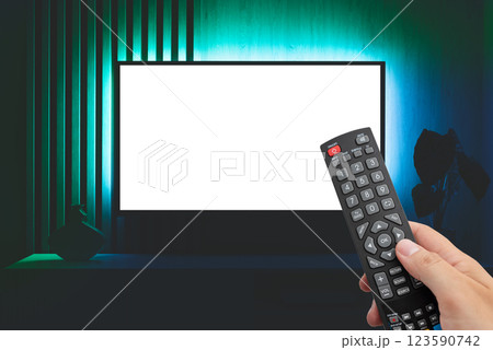 Modern living room interior with blank smart TV. 123590742