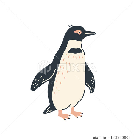 Funny illustration of a standing penguin, flat vector illustration on a white background	 123590802