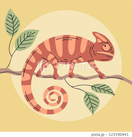 Illustration of a chameleon on a tree branch Illustration of a chameleon on a tree branch 123590941
