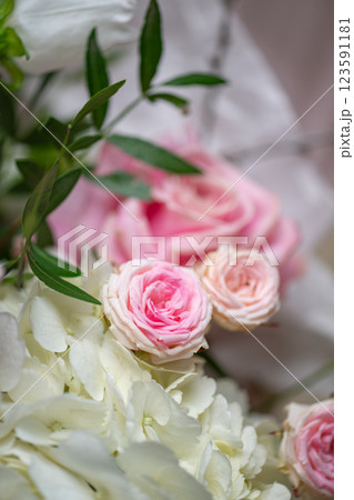 Beautiful Pink ranunculus Bouquet close up 123591181