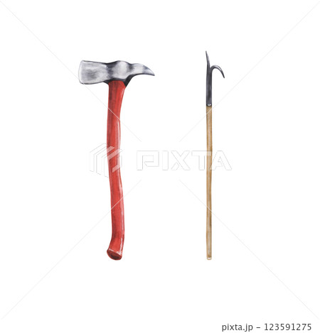 A firefighter axe and a fire hook, 123591275