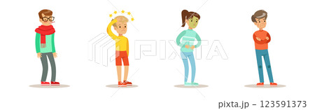 Sick Children Feeling Unwell Suffering and Needing Help Vector Set Sick Children Feeling Unwell Suffering and Needing Help Vector Set 123591373