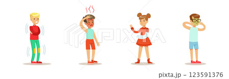 Sick Children Feeling Unwell Suffering and Needing Help Vector Set Sick Children Feeling Unwell Suffering and Needing Help Vector Set 123591376