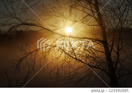 気嵐と朝日 気嵐と朝日 123592085