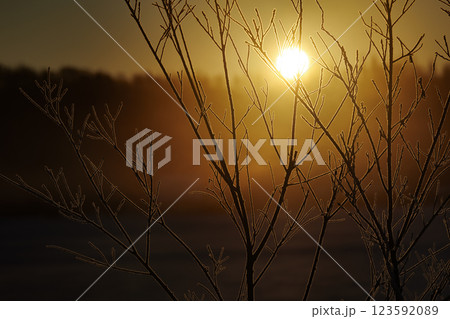 気嵐と朝日 123592089