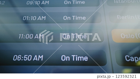 Airport Terminal: Close Up of Schedule Timetable Board of Airplanes For Travelers 123592321