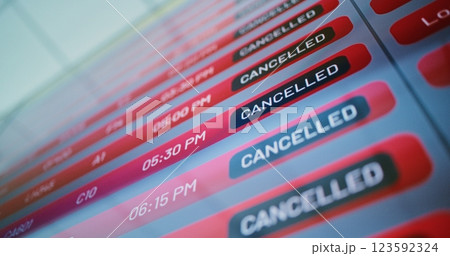 Close Up of Arrival and Departure Information Board. Flights Cancellation Close Up of Arrival and Departure Information Board. Flights Cancellation 123592324