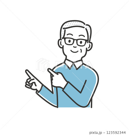 指差しでアピールする年配の男性のイラスト素材 123592344