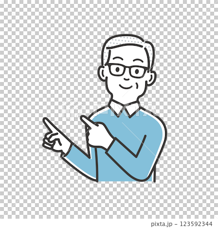 指差しでアピールする年配の男性のイラスト素材 123592344