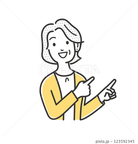 指差しでアピールする年配の女性のイラスト素材 123592345