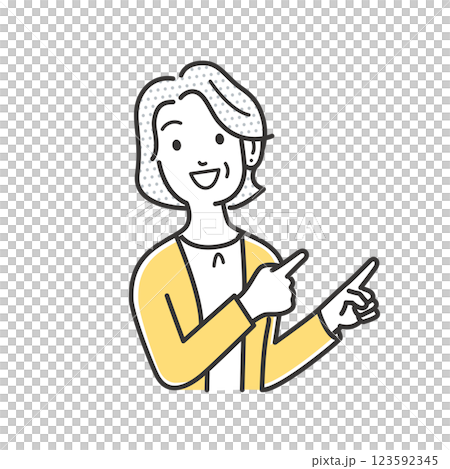 指差しでアピールする年配の女性のイラスト素材 123592345