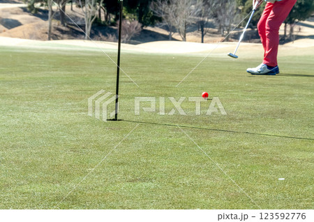 ゴルフにおけるグルーン上でのパターのイメージ【冬季】 123592776